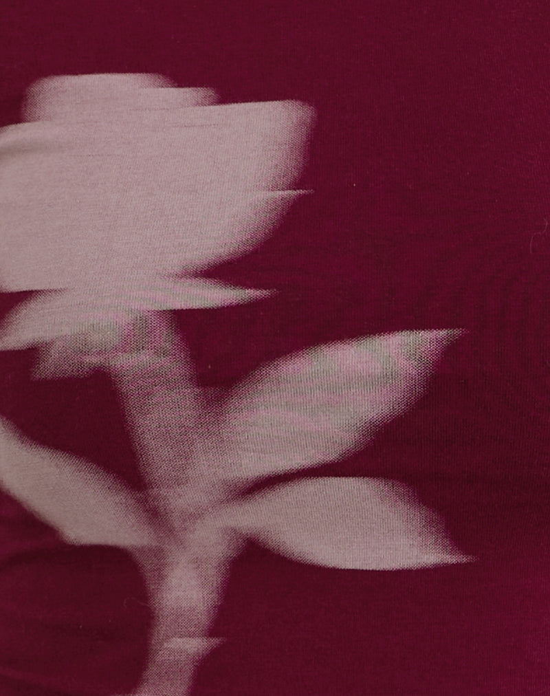 Amabon Long Sleeve Top in Burgundy Blurred Rose
