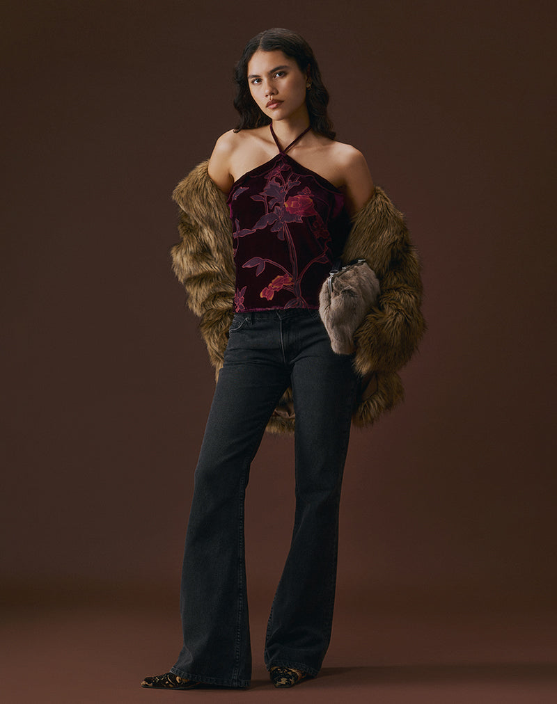 Fiorella Top in Floral Devore Burgundy