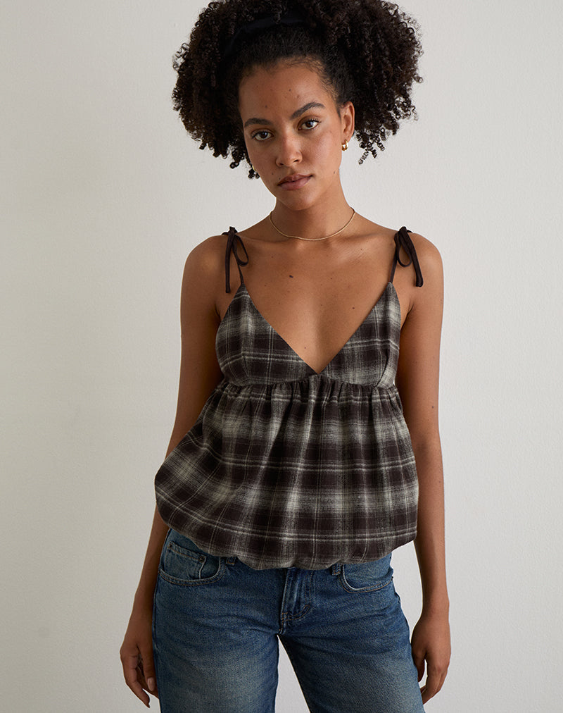 Kaoru Triangle Bust Cami Top in Grey Check