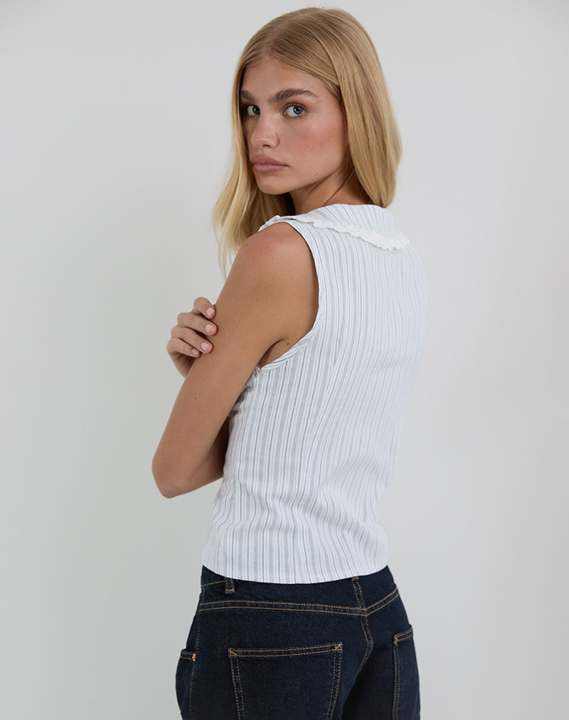 Kitami Shirt in Linen White Blue Stripe