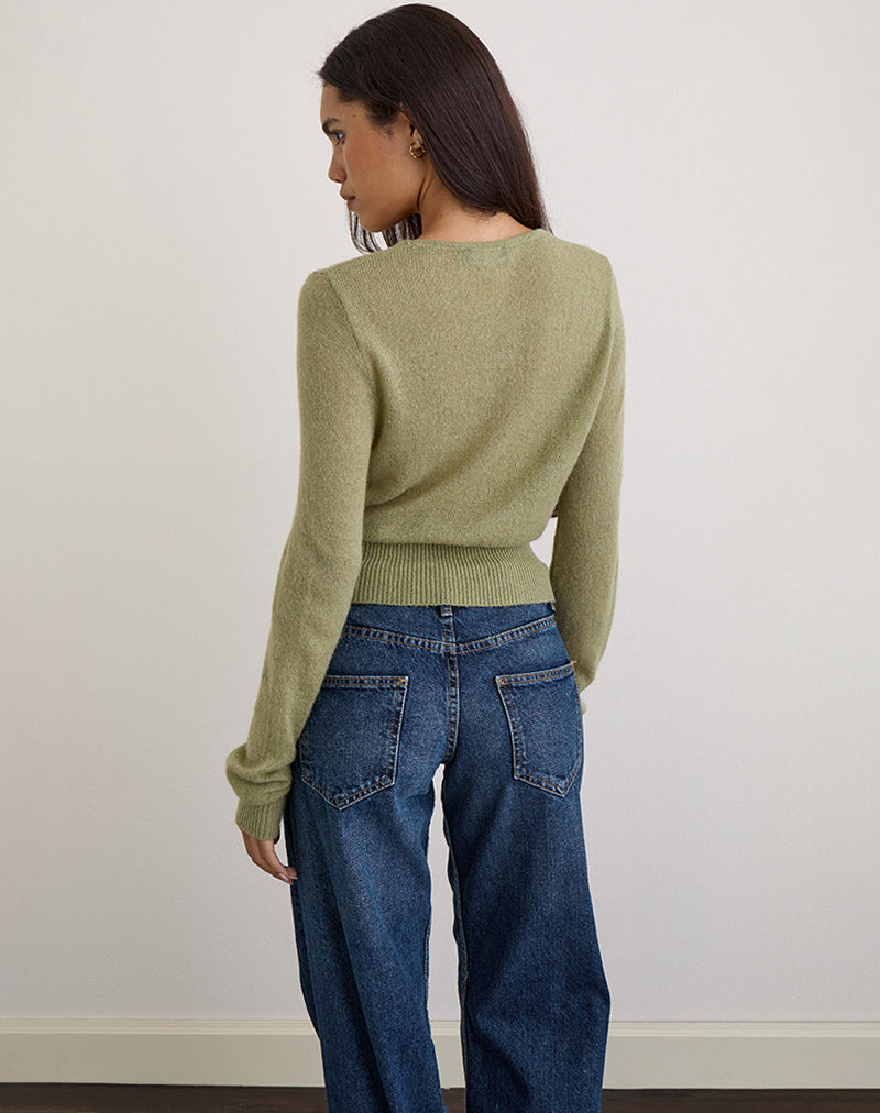 Nilza Wrap Top in Knit Sage Green