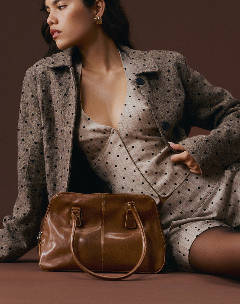 Odin Vest Top in Beige with Polka Pinstripe