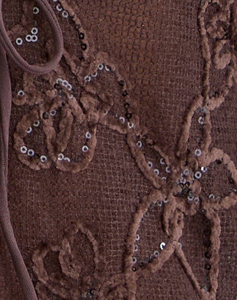 Sukita Cardigan in Sequin Knit Dark Brown