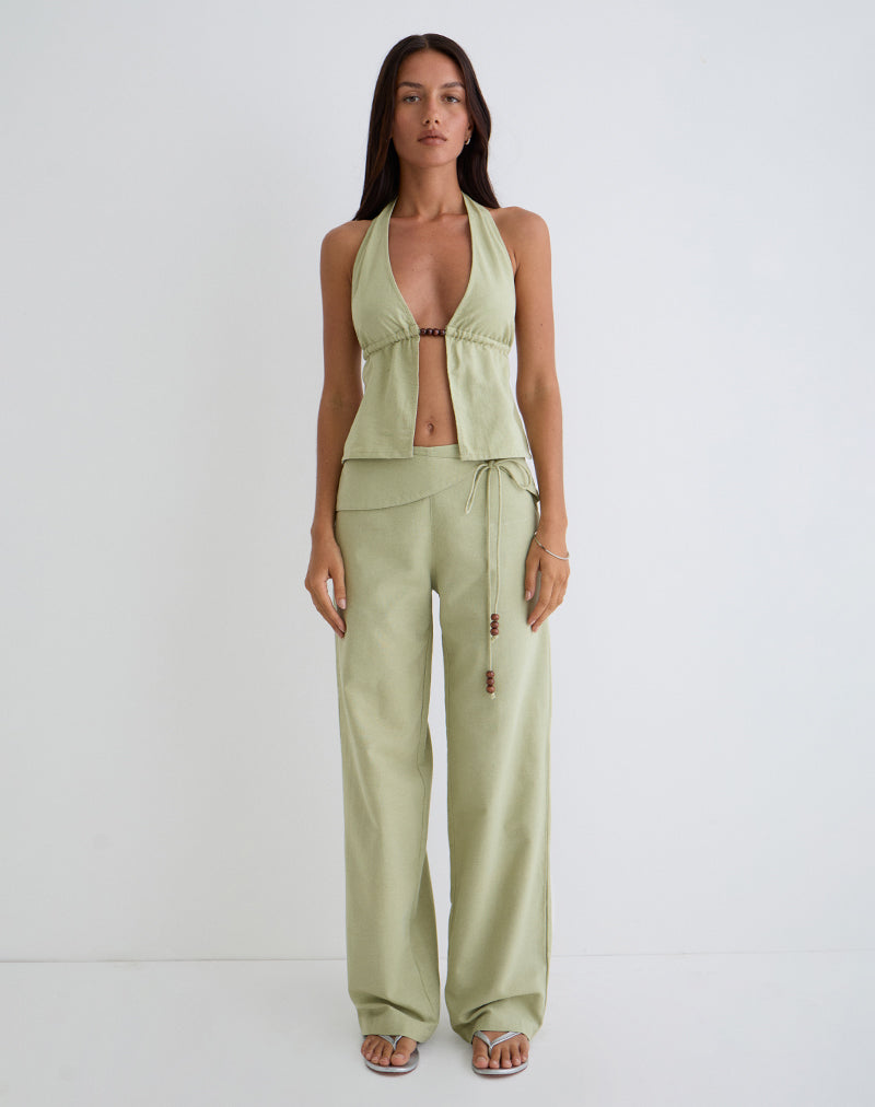 Syrma Backless Halter Top in Linen Sage Green