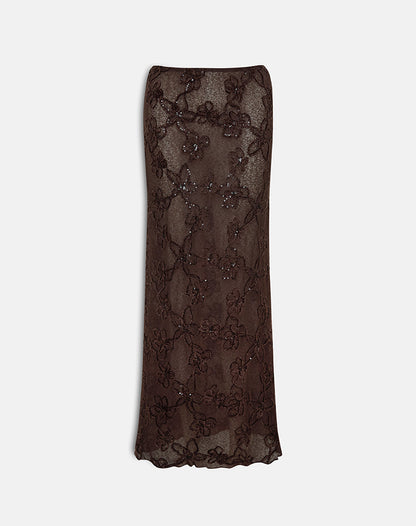 Alphia Sequin Knit Skirt in Dark Brown
