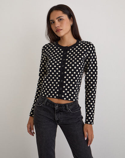 Bhavina Cardigan in Mono Polka