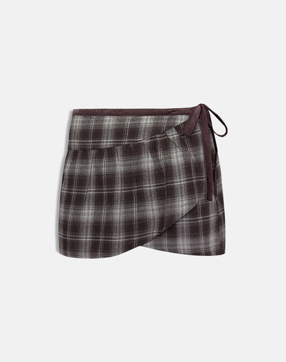 Billa Wrap Mini Skirt in Grey Check