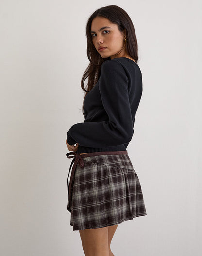 Billa Wrap Mini Skirt in Grey Check