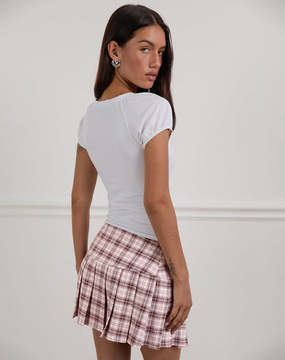 Casini Mini Pleated Micro Skirt in Pink Check