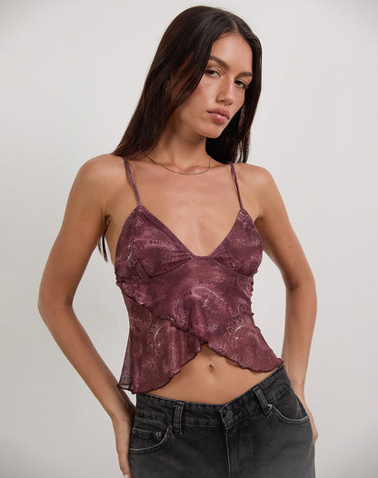 Cojira Top in Mesh Tonal Paisley Plum