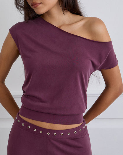 Elysian Asymmetric Top in Cupro Plum