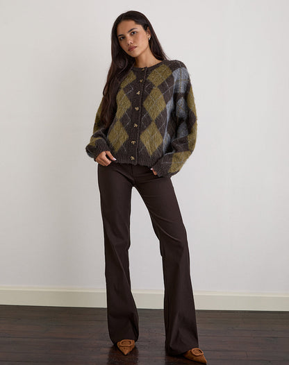 Eliana Cardigan in Knit Argyle Brown