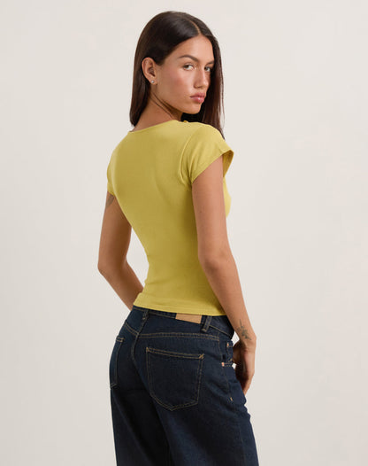 Elyra Asymmetric Top in Knit Golden Green