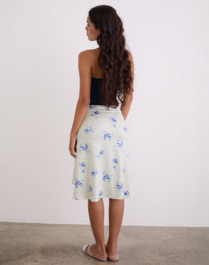 Esmeray Midi Skirt in Floral Stripe Cream