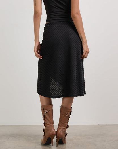 Esmeray Midi Skirt in Sheer Diagonal Knit Black