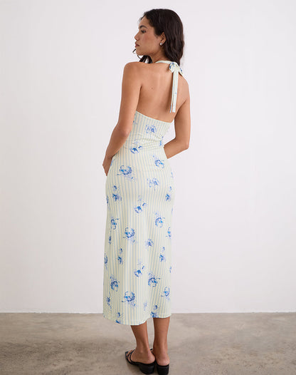 Fadwa Midi Dress in Floral Stripe Cream