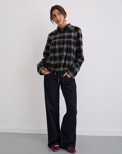 Harana Collar Jacket in Blue and Brown Check