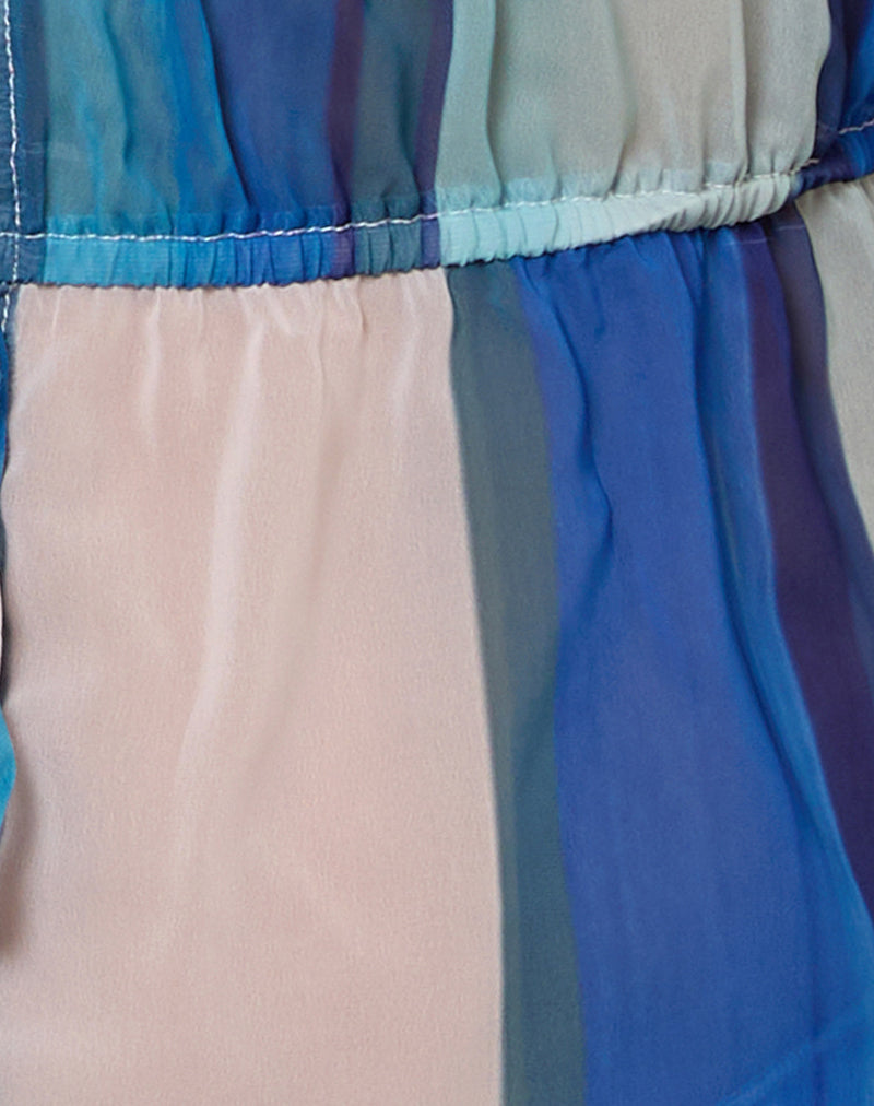 Hassna Halter Top in Chiffon Painted Stripe Blue