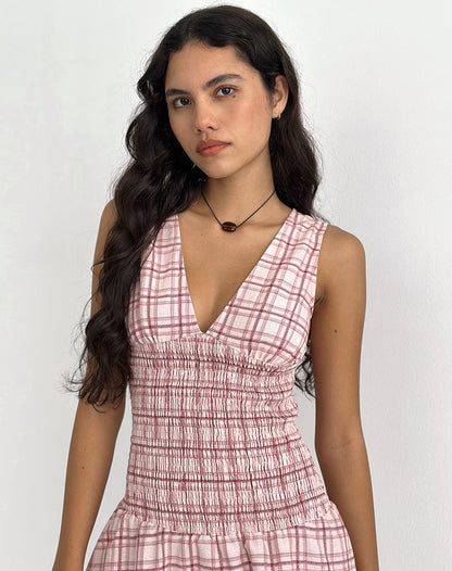 Hevoria Mini Dress in Basic Tartan Pink