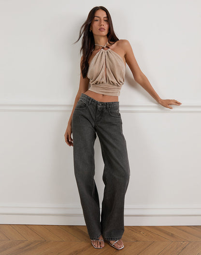 Karise Plunge Top in Glitter Lurex Mesh Cream