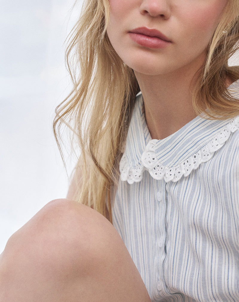 Kitami Shirt in Linen White Blue Stripe