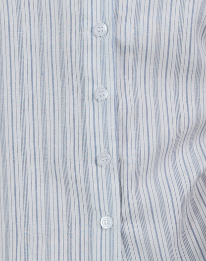 Kitami Shirt in Linen White Blue Stripe