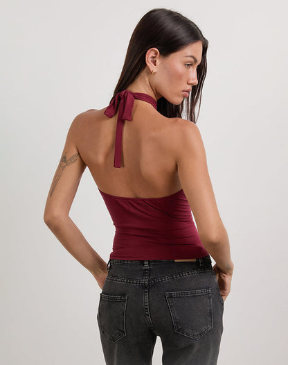 Lorie Halter Top in Cupro Dark Red