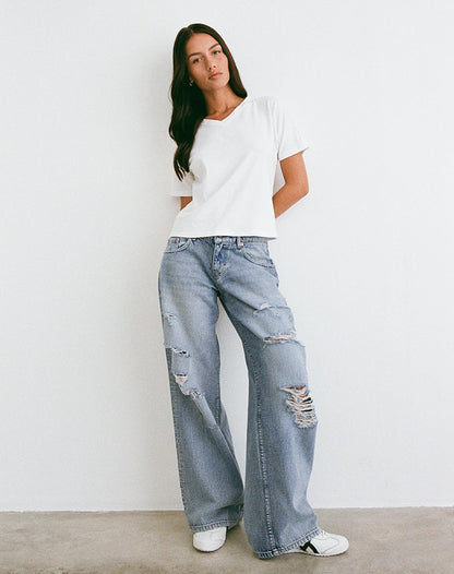 Low Rise Roomy Jeans in Extreme Rip Vintage Blue