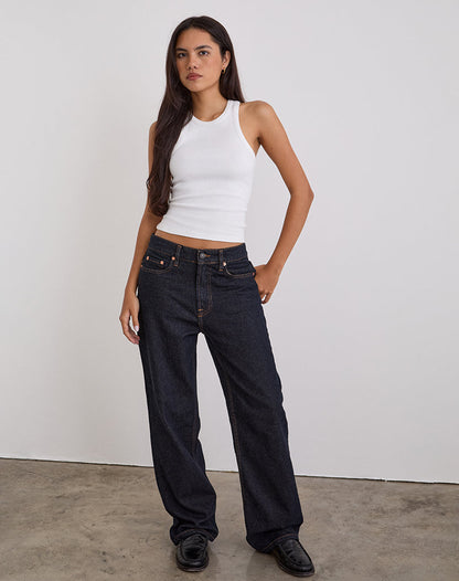 Low Slung Slim Parallel Jeans in Indigo