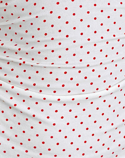 Lycia Plunge Top in White with Red Micro Polka Print