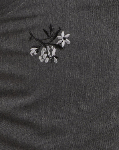 Madira Top in Floral Embroidery Tailoring Charcoal