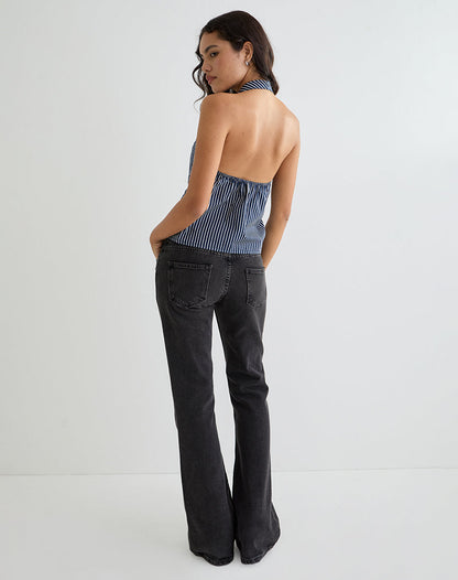 Mikanu Halterneck Blouse in Pinstripe Navy