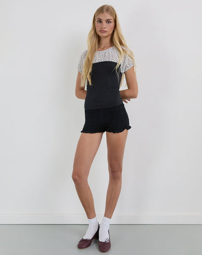 Naria Top in Chiffon White Basic Polka Black