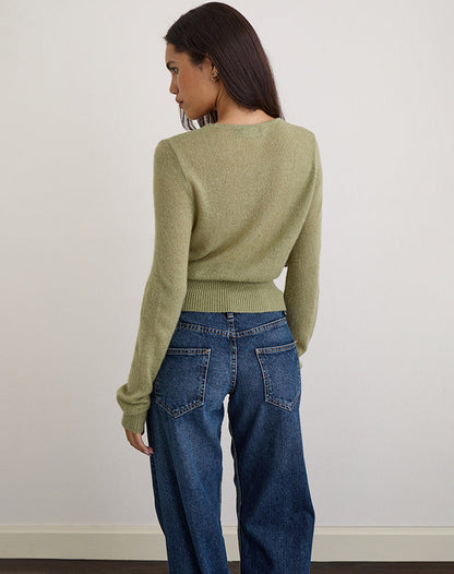 Nilza Wrap Top in Knit Sage Green
