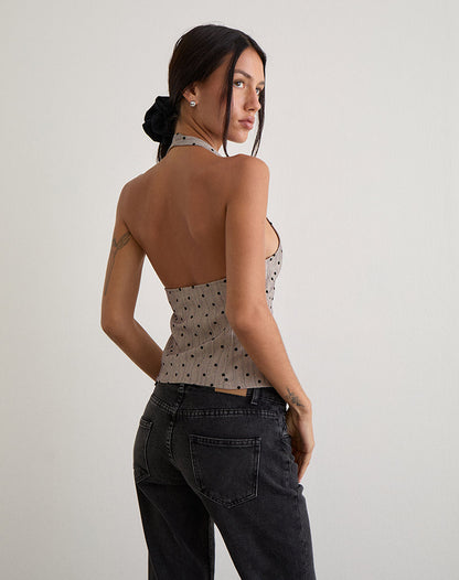 Odin Vest Top in Beige with Polka Pinstripe