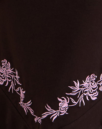 Quelin Midi Dress in Chocolate Brown with Rose Embroidery