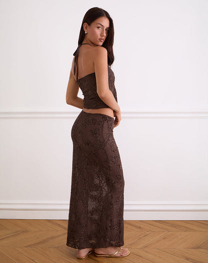 Alphia Sequin Knit Skirt in Dark Brown