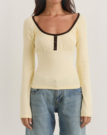 Shou Top in Buttermilk with Brown Binding