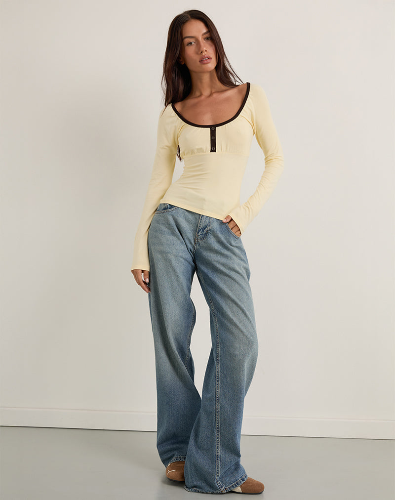 Shou Top in Buttermilk with Brown Binding