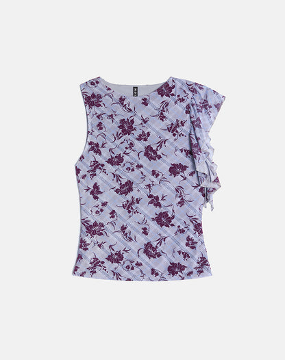 Soyan Asymmetrical Top in Lotus Flock Check Lavender