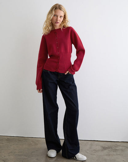Subra Long Sleeve Cardigan in Red