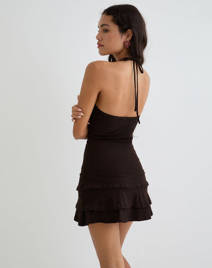 Suzetta Halter Mini Dress in Chocolate Brown