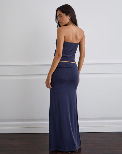 Venya Maxi Skirt in Cupro Navy