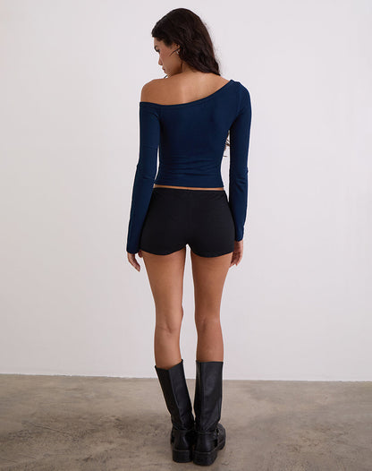 Wakana Asymmetric Long Sleeve Top in Navy