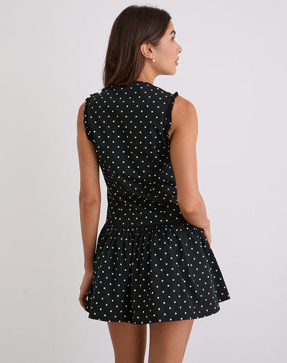 Yadara Mini Dress in Polka Black