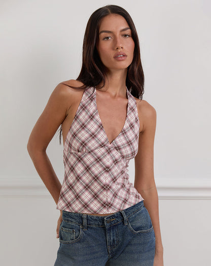 Yakti Halter Top in Pink Check