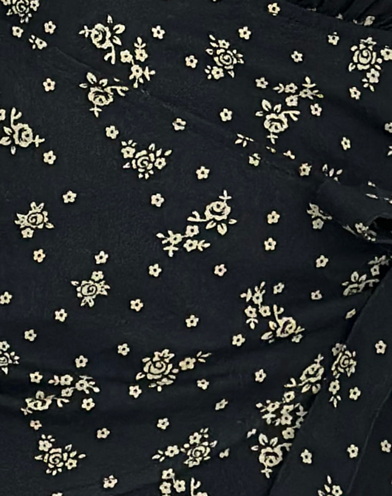 Yung Halterneck Wrap Top in Floral Land Black